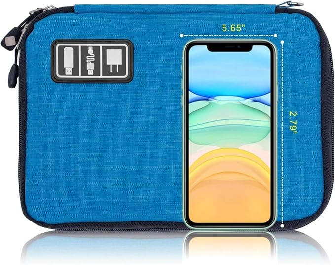 Travel Cable Organizer Bag Waterproof Portable Electronic Accessories Organizer for USB Cable Cord Phone Charger Headset Wire SD Card with 5pcs Cable Ties(Blue)