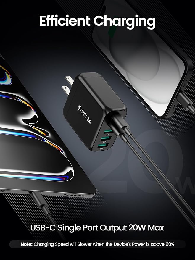 USB C Charger Block, Type C Charger Fast Charging,Total 50W 5-Port USB Wall Charger Multiport Type C Charging Block Cube for iPhone 17/16/15/14/13/12/11 Pro Max XS, iPad, Samsung & More-Black