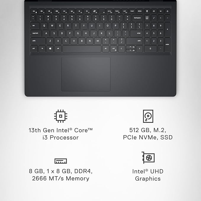 Dell Inspiron 3530 Laptop - 15.6-inch FHD (1920x1080) Display, Intel Core i3-1305U Processor, 8GB DDR4 RAM, 512GB SSD, Intel UHD Graphics, Windows 11 Home, Onsite Service - Carbon Black