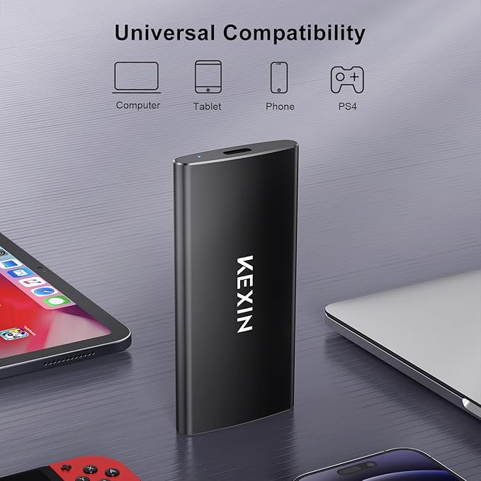 KEXIN 512GB External SSD Up to 500MB/s USB-C Portable SSD USB 3.1 External Solid State Drive 512G Type-C External Drive for Laptop, Mac, Xbox,PS4 and More