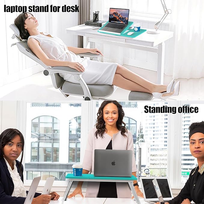 Laptop Desk for Bed Couch, Adjustable Foldable Bed Table with Cup Holder, Breakfast Serving Tray, Portable Laptop Lap Desk Stand for Working Reading Writing Eating Gaming (Blue)