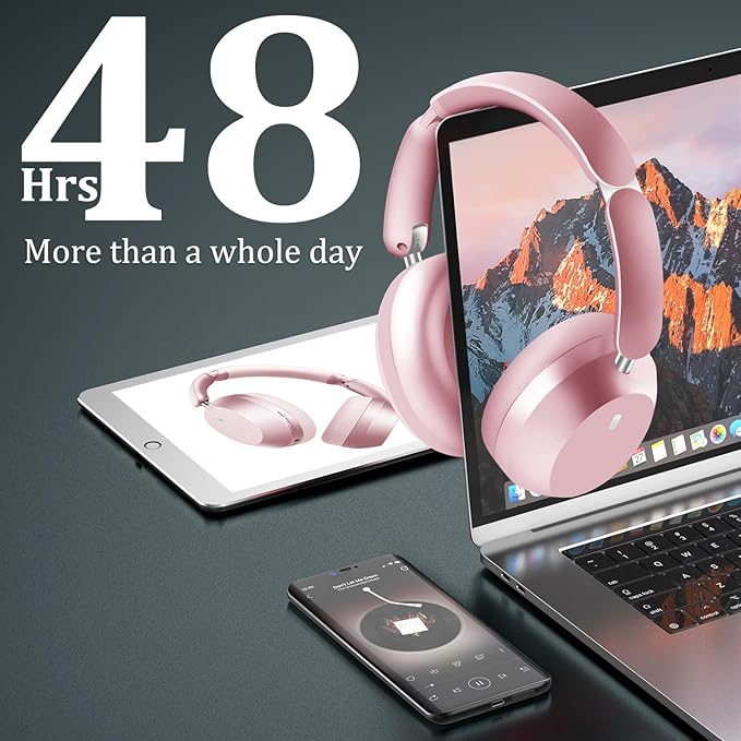 Wentronic Y04 Bluetooth Headphones Active Noise Cancelling Wireless Over Ear Headsets 48 Hours Playtime High Sound Quality Foldable Earphones with Soft Ear Cushion for Travel - Pink