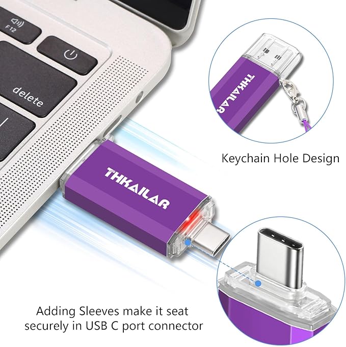 THKAILAR 32GB USB C Flash Drive 3 Pack,2-in-1 Dual USB-A&Type-C Thumb Drive USB 3.0 Memory Stick,High-Speed Flash Drive USB C for iPhone 15/16,Android,Mac,PC,PS4,Plug&Play,Durable&Compact Design