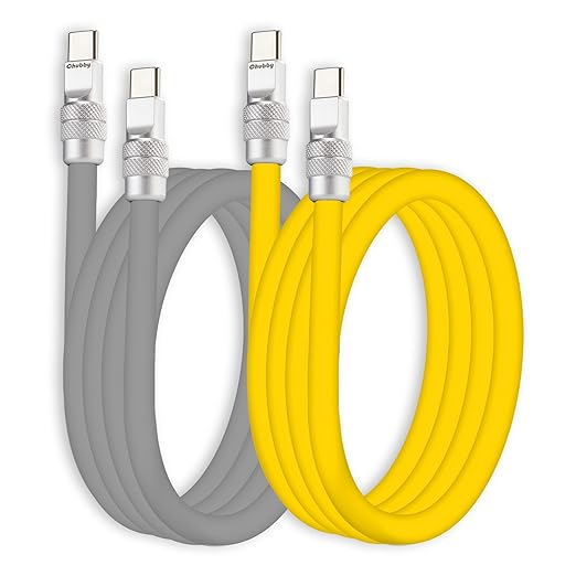 chubbycable Couple Chubby 2-Pack 240W USB C Cable Extra Thick Silicone Fast Charging Cable Compatible with iPhone 17-15 Series iPad Galaxy Series, Gray+Yellow, Type-C to Type-C, 6.6FT