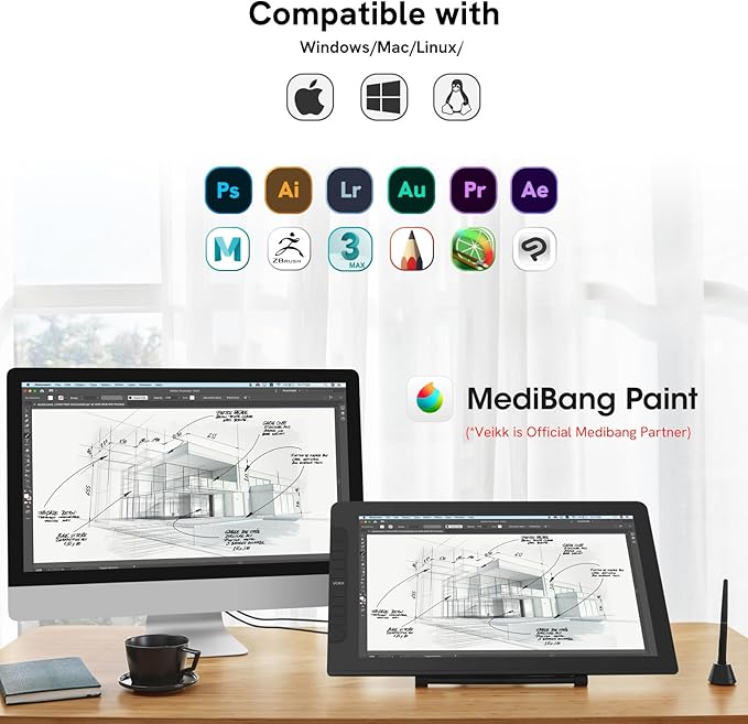 Drawing Tablet with Screen,VEIKK VK2200PRO Drawing Monitor,21.5 Inch Full-Laminated Screen,with 2 Customized Quick Dials,8 Shortcut Keys and Adjustable Stand (92% NTSC,120% sRGB)