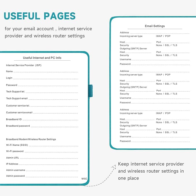 Password Book with Alphabetical Tabs – Hardcover Internet Address & Password Organizer – Password Keeper Notebook for Computer & Website – 7 x 10" Log-in Password Journal w/Thick Paper (Turquoise)
