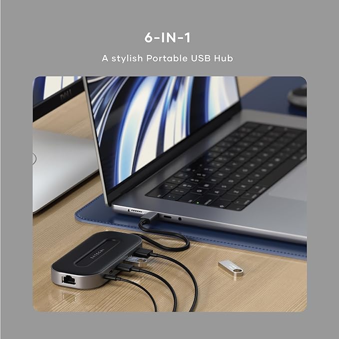 Satechi USB C Hub Multiport Adapter, USB4 6 in 1 with 8K HDMI, 100W USB C PD Charging, 2X USBC and 1x USB-A Data Ports, Ethernet, Audio Jack, for MacBook & Windows