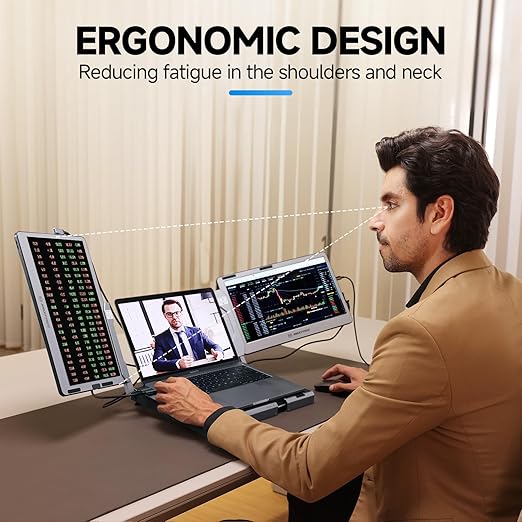 Maxfree F2 Triple Screen Laptop Screen Extender - 14'' Laptop Monitor Extender with 360° Rotation Stand, Plug & Play Compatible with Windows/Mac/Surface/Dex/Switch for 12-17'' Laptops