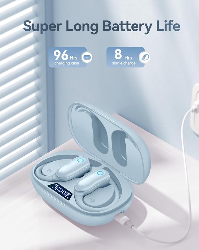 GNMN Ear Buds Wireless Earbuds 96hrs Playback Bluetooth Headphones IPX7 Waterproof Stereo Bass Over-Ear Earphones with Earhooks Microphone LED Battery Display for Sports Workout