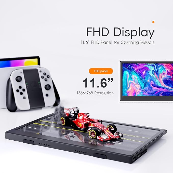 Portable Monitor, 11.6" HDMI USB-C IPS External Screen Small, Built-in Dual Speakers Gaming for Laptop PC, Plug & Play,Lightweight Small Monitor for On-The-Go Use,Black