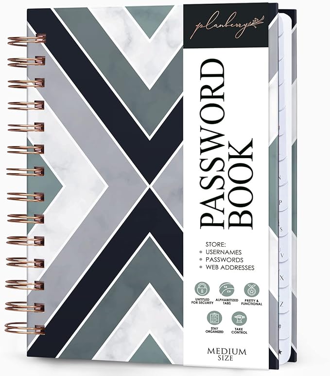 PLANBERRY Password Book Premium – Alphabetized Internet Address Organizer with A-Z Tabs – Website & Computer Password Keeper with Alphabetical Tabs – 6.2x7.7″, Hardcover (Emerald)