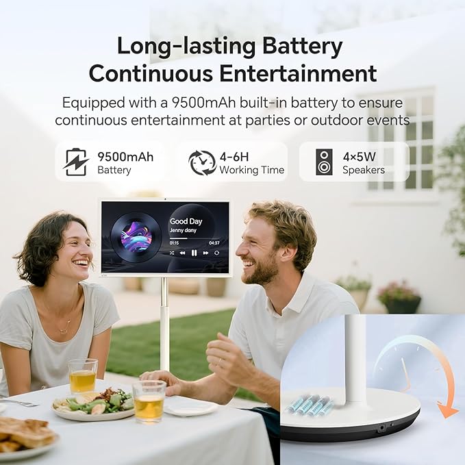 KTC 27 Inch MegPad Portable TV Touchscreen Monitor 1080p, Android 14 EDLA Certification with Camera, 9500mAh Built-in Battery, Remote Control