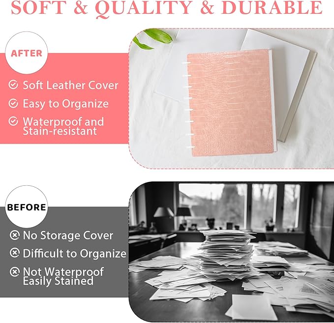 2 Pack Pu Leather 7X9.25 In Discbound Notebook Cover And Disc Set Discbound Planner Cover With 18 Pcs Expansion Discs 9-Disc Disc Bound Notebook Accessories(Pink+Purple;No Inner Paper)