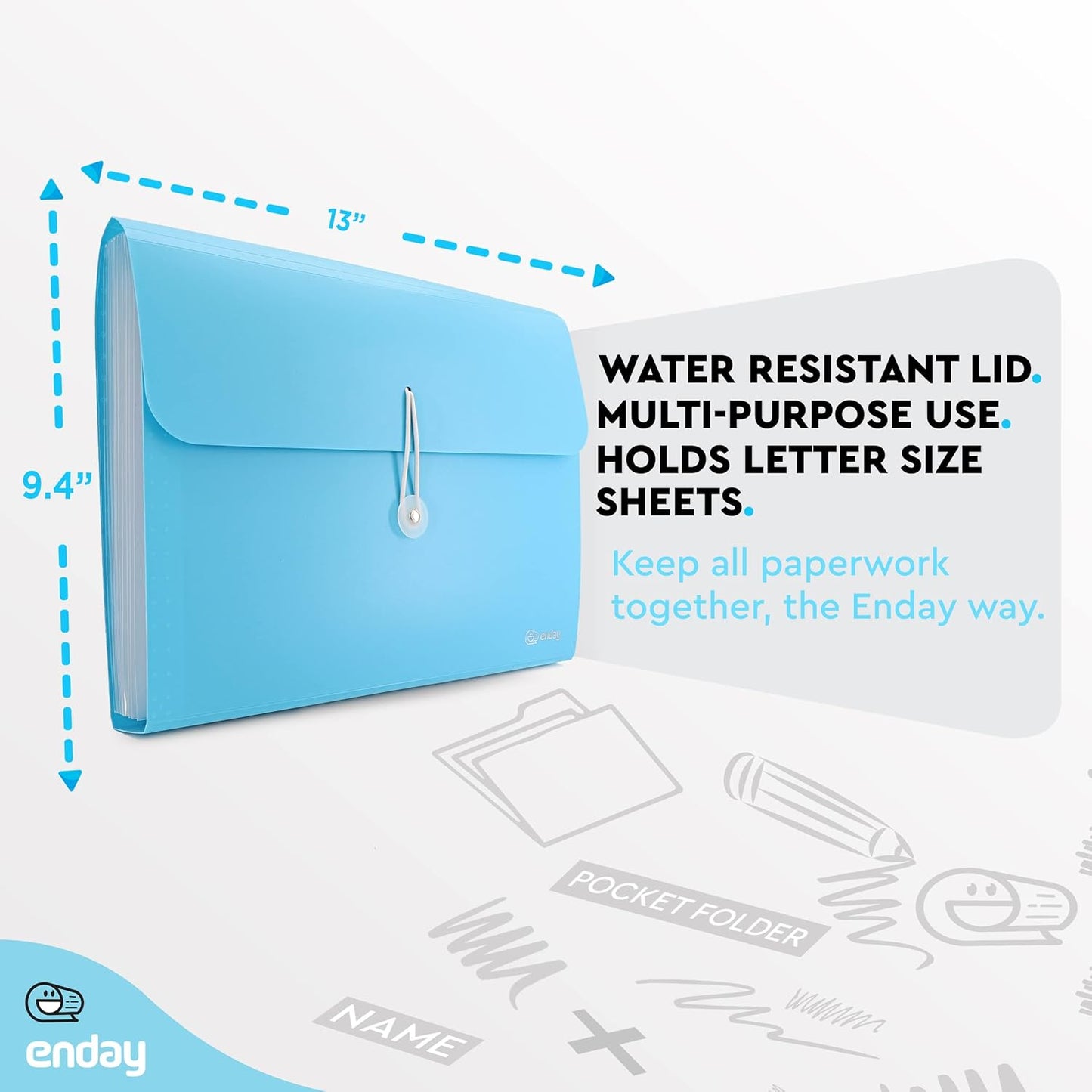 Accordion File Organizer, 13 Pocket Expanding File & Cover Folder with Labels, Plastic Portable Desktop Supplies Letter A4 Paper in Blue, Red, Green, Pink, Purple, Grey, Multicolor, (6 Pc) –by Enday