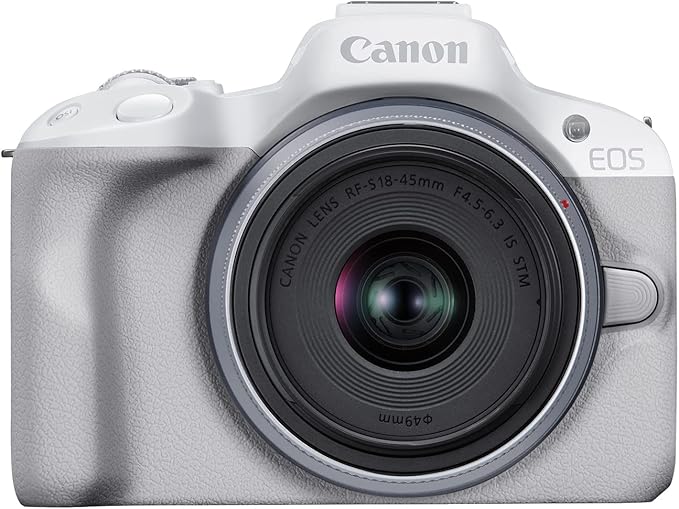 Canon EOS R50 Mirrorless Camera RF-S18-45mm F4.5-6.3 is STM Lens Kit, 24.2 Megapixel CMOS (APS-C) Sensor, 4K Video, Hybrid Camera, Photo and Video, Vlogging, Content Creator, RF Mount, White