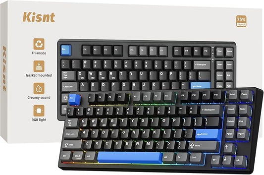 Wireless Mechanical Keyboard,Gasket Mounted with Creamy Sound,Bluetooth/2.4GHz/USB-C,Custom Hot Swappable,RGB Backlit,75% Compact Layout for Gaming/Typing/Win/Mac/PC(Textured Black,Linear Switch)