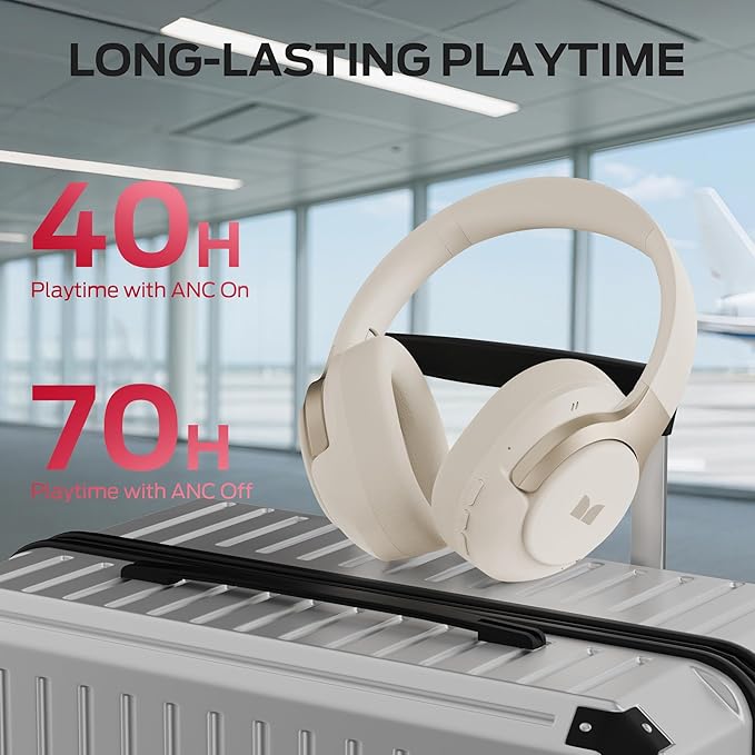 Monster Persona 5th ANC-Wireless Bluetooth Over-Ear Headphones with Microphone, 70H Playtime, Bluetooth 6.0, Comfortable and Foldable Design (Beige)