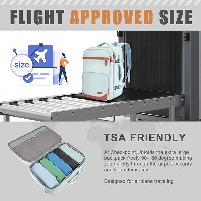 40L Travel Backpack with USB Charging Port, Water-Resistant Carry On Backpack for Men Women, Business Laptop Backpack for Trips & Commutes, Fits 15.6/17.3 Inch Laptop