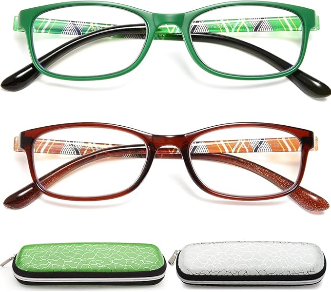 EYEURL Reading Glasses For Men Women - Blue Light Blocking Glasses Reduce Eyestrain - 2 Pack TR90 Frame Lightweight +2.0