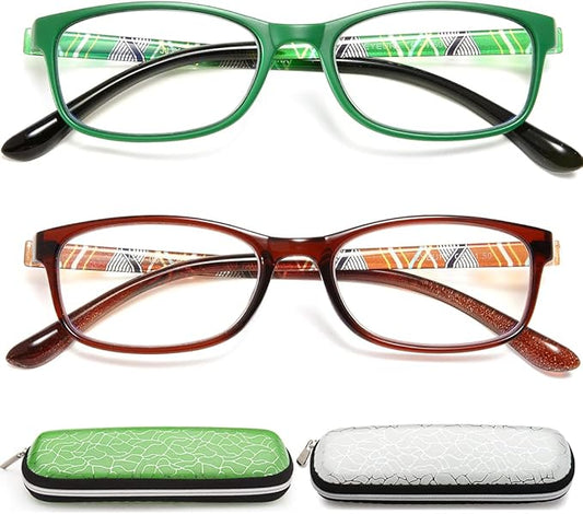 EYEURL Reading Glasses For Men Women - Blue Light Blocking Glasses Reduce Eyestrain - 2 Pack TR90 Frame Lightweight +1.25