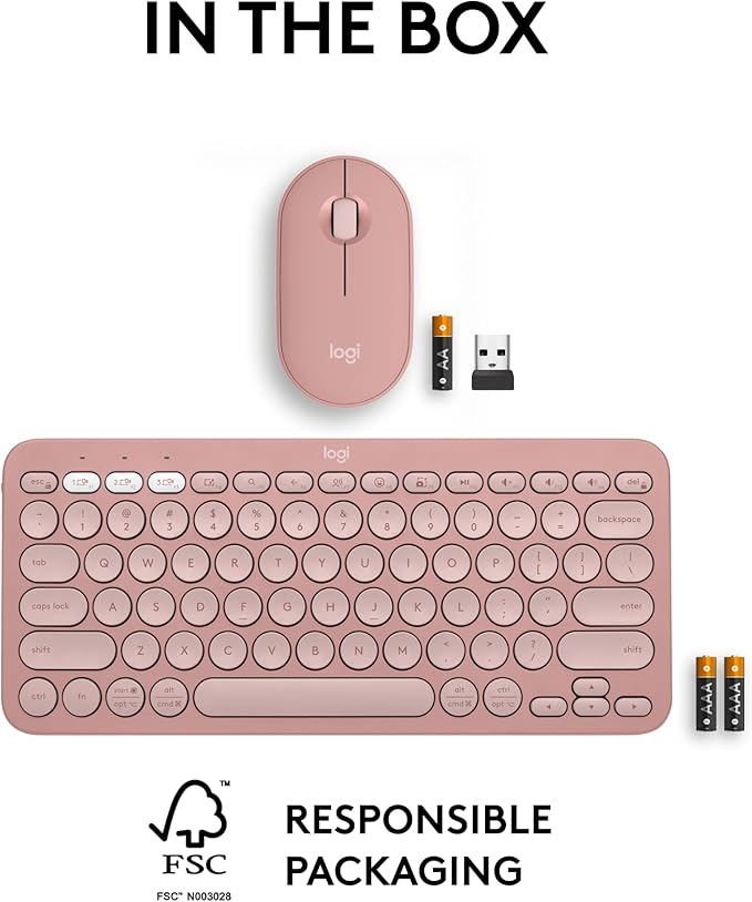 Logitech Pebble 2 Combo, Wireless Keyboard and Mouse, Quiet and Portable, Customizable, Logi Bolt, Bluetooth, Easy-Switch for Windows, macOS, iPadOS, Chrome - Tonal Rose