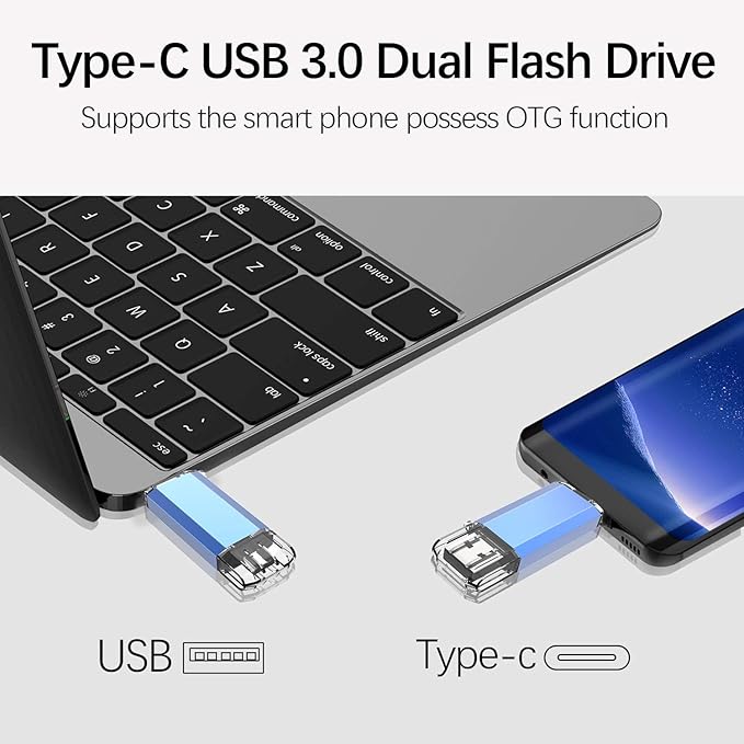 TOPESEL 128GB OTG Flash Drive USB C Thumb Drive USB 3.0 Type C Dual Memory Stick for USB-C Smartphones,Tablets & New MacBook Blue
