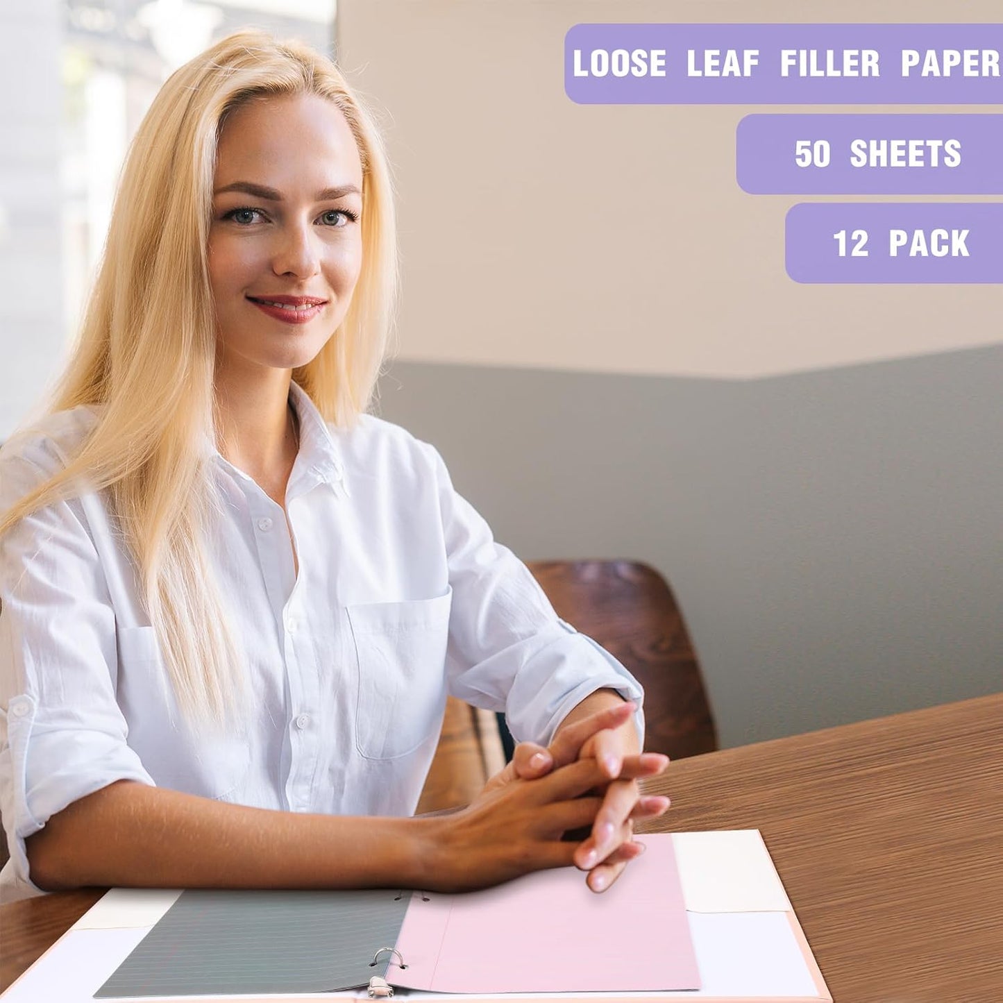 PerKoop 12 Pack 600 Sheets Colored Lined Paper Bulk Wide Ruled 8 x 10.5 Inches, Pastel Loose Leaf Notebook Paper 3 Hole Punched Filler for Back School Classroom Supplies(Elegant Color)