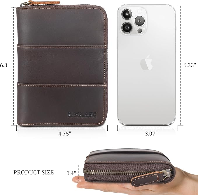 Polare Full Grain Leather Travel Passport Wallet with YKK Zipper and RFID Blocking Document Organizer Holder 2 Passports (Dark Brown)