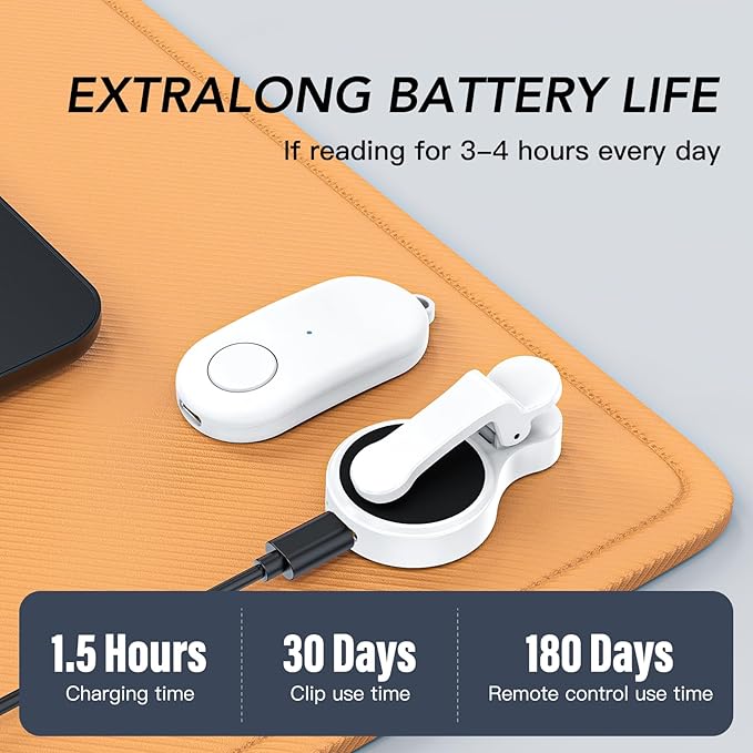 Remote Control Page Turner for Kindle Paperwhite Oasis Kobo eReaders,Kindle Clicker Page Turner Accessories for iPhone,iPad, Android Tablets Reading Novels,Video Record&Shutter Selfie (Light White)