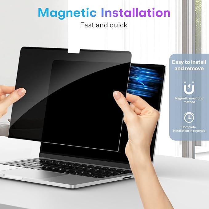 OMOTON Magnetic Privacy Screen for MacBook Air 15 Inch (2023-2025, M2, M3, M4), Anti-Spy Filter, Matte Anti Glare Blue Light Protector, Easy Install & Remove