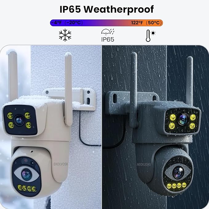 Security Cameras Outdoor Wireless,Dual Lens WiFi Cameras for Home Security, Auto Tracking Light Alarm & Color Night Vision,Two-Way Audio, Plug-in Cable,Water Proof for Outdoor