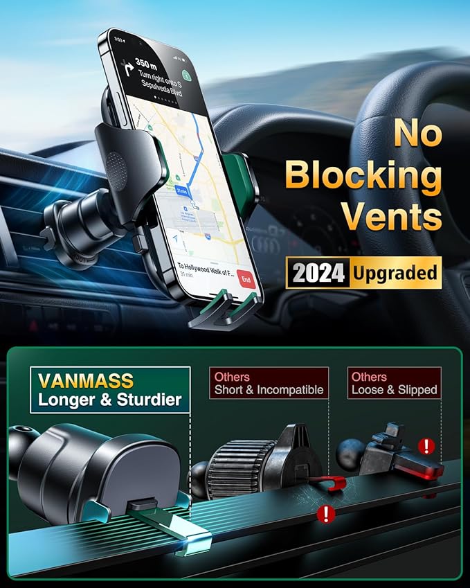 VANMASS [True Military-Grade] Car Phone Holder [Strongest Suction & Clip] Cell Phone Mount for Dashboard Windshield Vent Truck Accessories Cradle Dash Stand for iPhone 15 14 13 12 Android,Green
