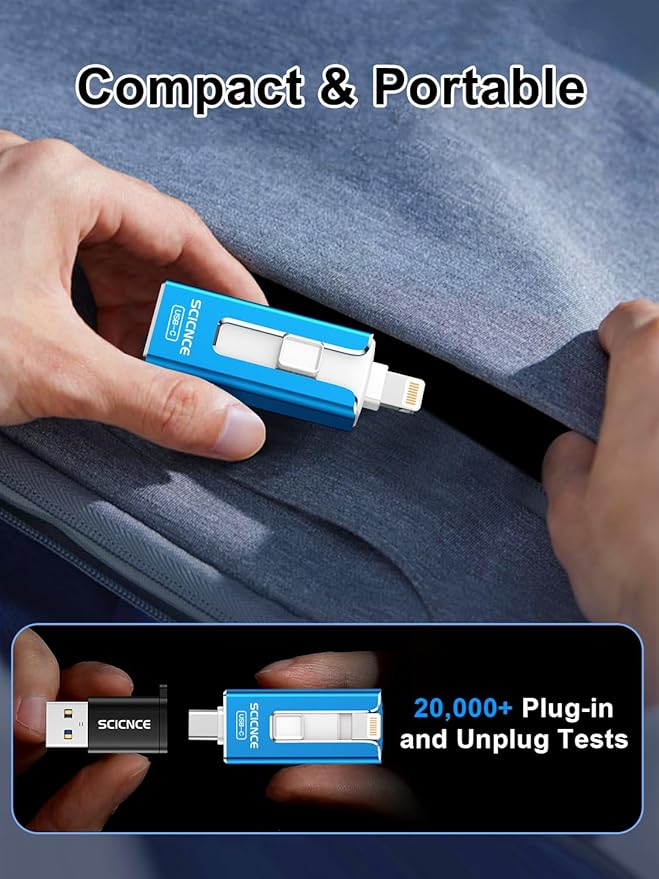 SCICNCE 256GB Flash Drive Intended for iPhone, USB Memory Stick Storage Backup for Photos Videos, Plug and Play No APP Required, Compatible with iPhone iPad Android and Computers (Bule)