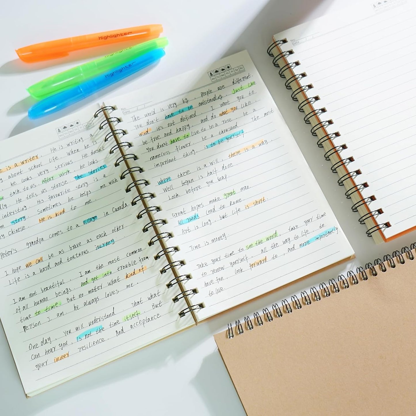 3 Pack Spiral Notebooks 5.83"x8.27", 200 Pages/100 Sheets A5 Spiral Notebook Journal, with Kraft Hard Cover, Ruled Lined Paper, for Work, School, College Students, Gifts