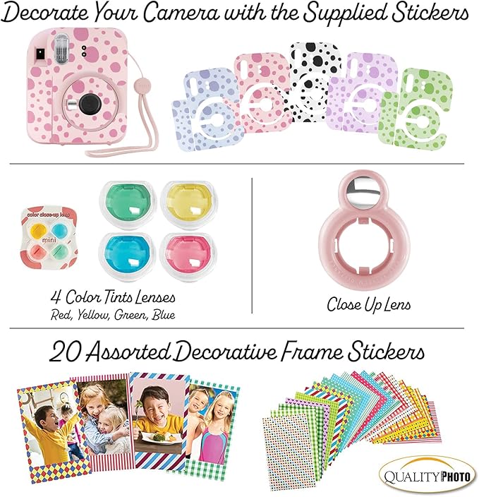 Fujifilm Instax Mini 12 Instant Camera + 60 Photo Prints + Quality Photo Value Bundle, Case, Decoration Stickers, Frames, Photo Album, (Blossom Pink)