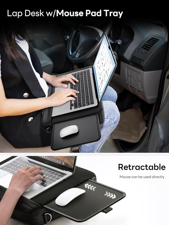 SAIJI Portable Laptop Lap Desk w/Retractable Mouse Pad Tray - Multifunction Lap Desk with Storage for Travel, Office and Home, Fits up to 15.6 inch Laptops (Black)
