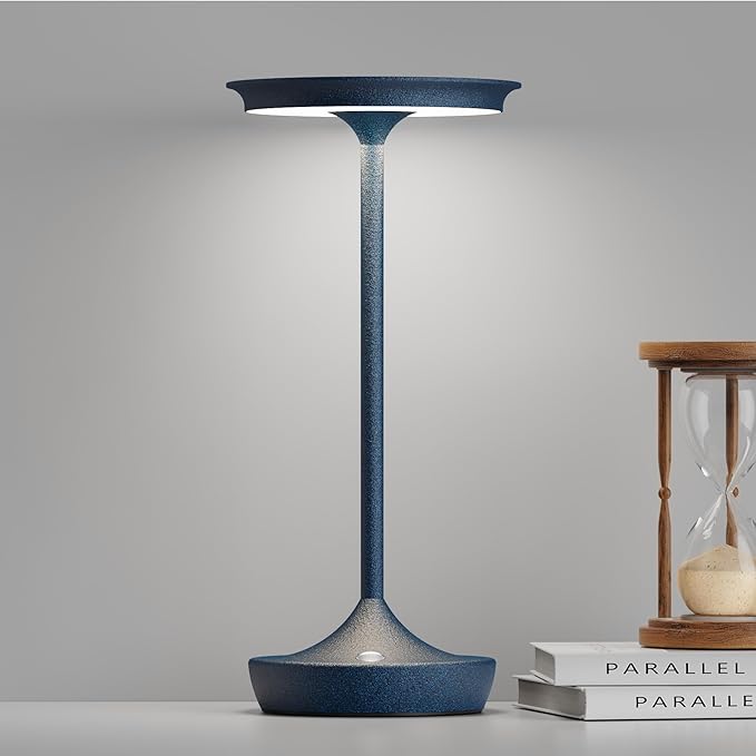 LED Cordless Table Lamp Rechargeable - Outdoor 6000mAh Battery Operated Portable Table Lights 3 Color Stepless Dimming Table Lamps with Memory Function for Patio Restaurant Dining Blue