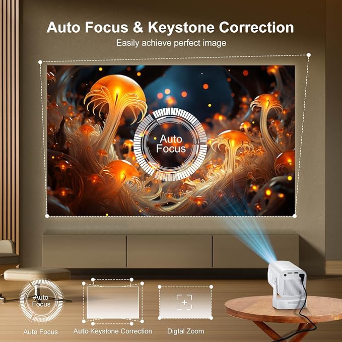[ Auto Focus / Keystone ] Smart Projector with Wifi and Bluetooth 5.4, SALANGE 1080P Native Projectors 4K, Short Throw Projector w Built in Apps, Android 11, Mini Portable Proyector HY260pro