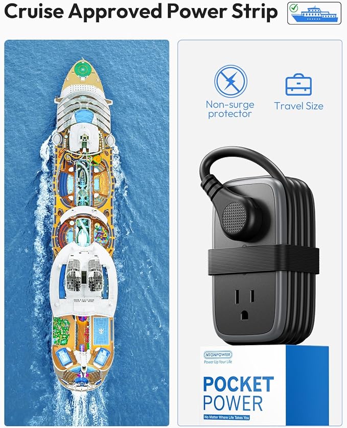 Travel Power Strip with USB C Port, NTONPOWER Flat Plug Extension Cord with 4 Outlets 3 USB (1 USB C) for Cruise Ship Essentials, 4ft Wrapped Short Extension Cord for Hotel Dorm Room,1 Pack