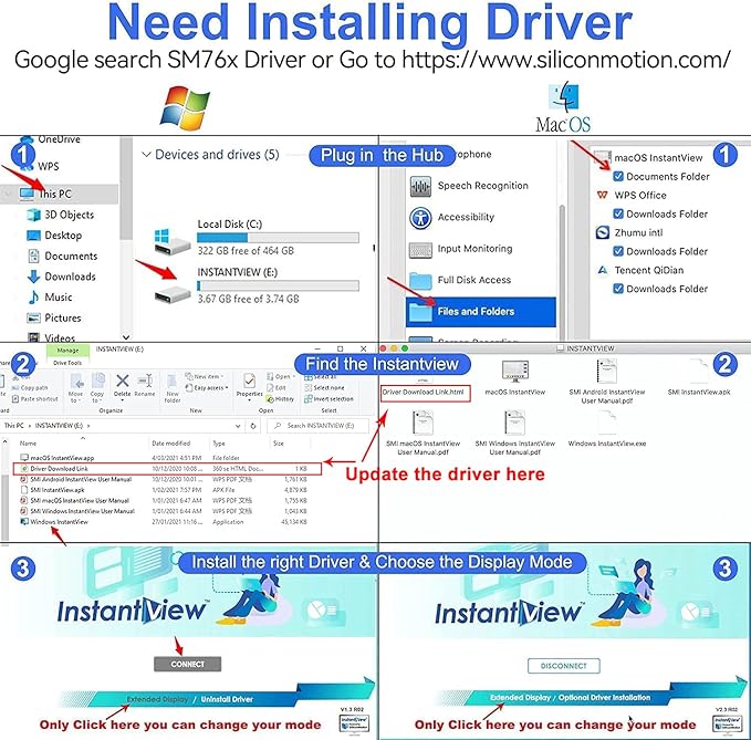 LIONWEI USB 3.0 to Dual HDMI Docking Station for Windows & macOS, USB C Adapter 2 Monitor Splitter for MacBook Pro/Air/M1/M2/Dell/HP/Lenovo/Surface