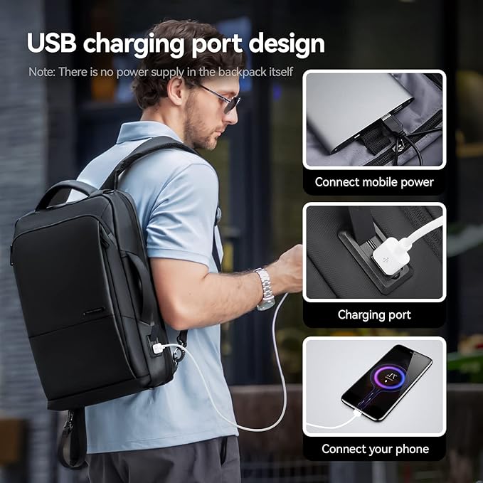 Muzee 3in1 Slim Business Backpack Laptop Backpack For Men with Executive Briefcase Casual Daypack Fits 15.6 Inch Laptop USB Port Black