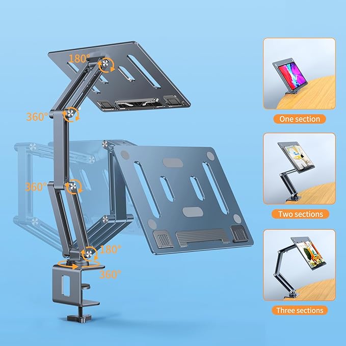 OATSBASF Tablet Stand, iPad Holder for Desk Mount, Portable Monitor Stand, Rotatable 360 Degrees, Desktop Reading Mount Holder for Computer, iPad, Cookbooks, Recipes