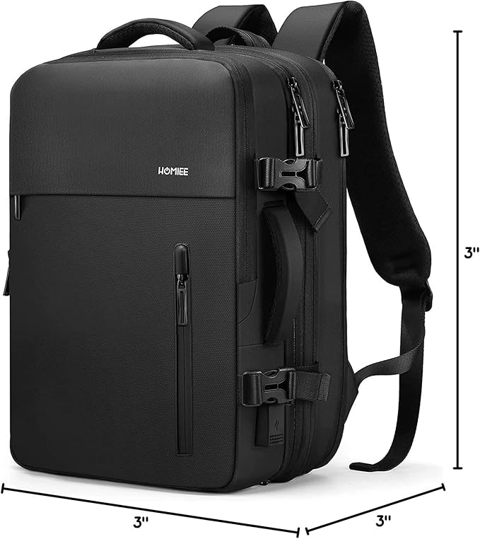 HOMIEE 40L Travel Backpack TSA Approved Personal Item Bag Carry on Luggage 18x14x8 Expandable Laptop Backpack for Men Women, Black