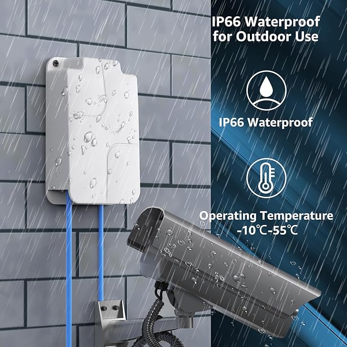 YuanLey Outdoor Gigabit PoE Extender 1 in 3 Out, 802.3af/at 4 Port PoE Repeater IP66 Waterproof, Vlan, Extend Additional 100m(328ft) of Power and Data Transmission, Wall Mount Plug and Play