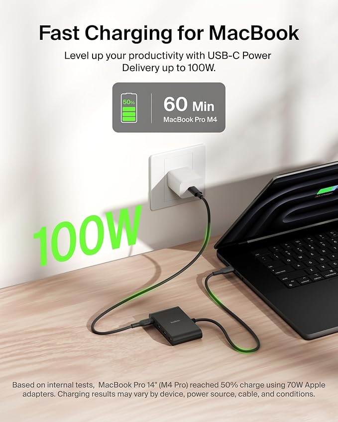 Belkin Connect USB-C to 4-Port Hub, Multiport Adapter with 4 USB-C 3.2 Gen2 Ports & 100W PD with Max 10Gbps High Speed Data Transfer for MacBook, iPad, Chromebook, PC, and More, Blac