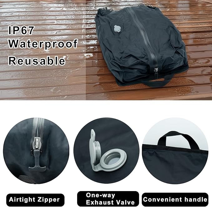 Travel Vacuum Bags with Pump,Reusable Space Saver Bags with IP67 Waterproof Zipper 17L Packing Cubes for Suitcase, Compression Bag Backpack,Luggage,Yoga,Swim,Beach(2PACK,Black)