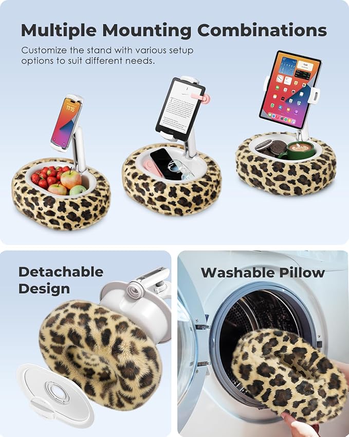 Viozon Tablet Pillow Stand,Kindle Pillow Stand, Compatible with 4-11" Tablet/Phone with Small Bowl, Kindle Holder Accessories,Idea for Reading and Video Watching On Bed,Leopard