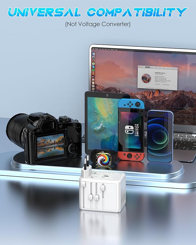 Universal Travel Adapter with 5 USB Ports (3 USB C) & Multi AC Outlet, International Power Plug Adapter Worldwide Travel Wall Charger for Europe UK US AUS (Type C/G/A/I, White)