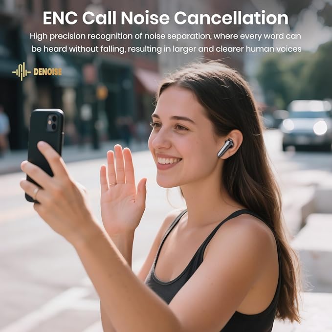 Wireless Earbuds Bluetooth 5.4 Light Weight in Ear Earphones 10mm Drivers with Powerful Bass IPX5 Waterproof Headphones 60H Long Playtime Bluetooth Headphones ANC ENC Noise Cancelling Black