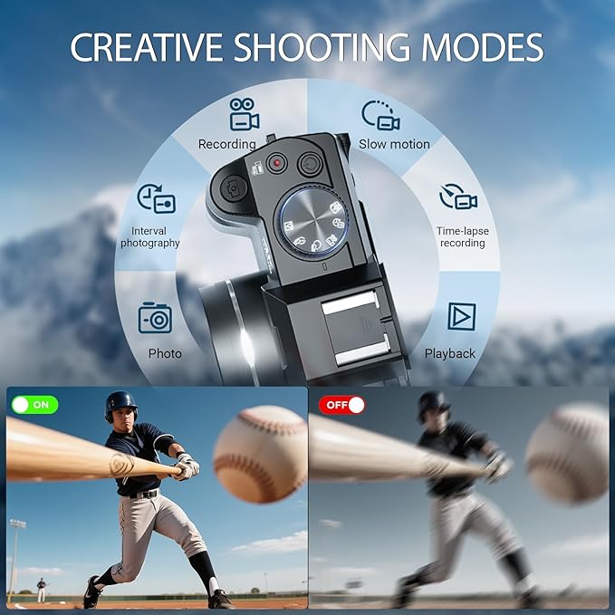 Digital Cameras for Photography with WiFi&App Control, Ture 4K&48MP Vlogging Camera for YouTube,Compact,16X Zoom Autofocus, Anti-Shake for Entry-Level User, Beginners, Macro&Wide Lens-32GB Card-White